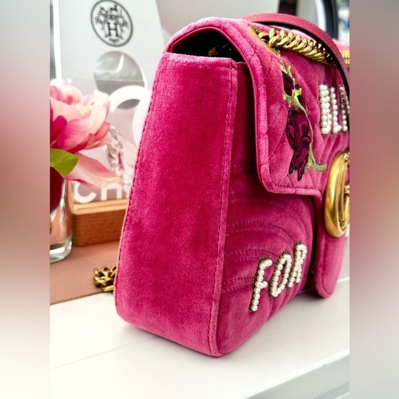 SOLD Pink Velvet Gucci Blind For Love Marmont Bag - Picture 4 of 12